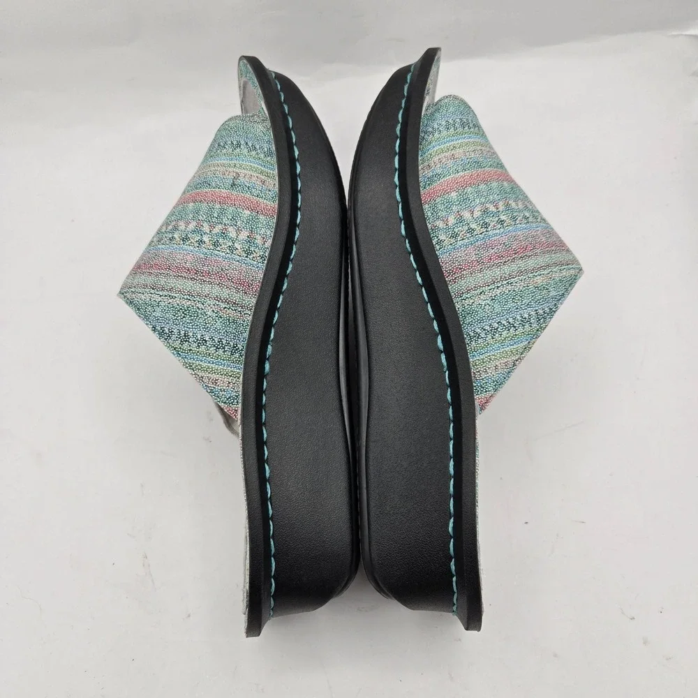 ALEGRIA Kylee Leather Printed Slide Sandals Seascape‎ Starfish EU 37 US 6.5